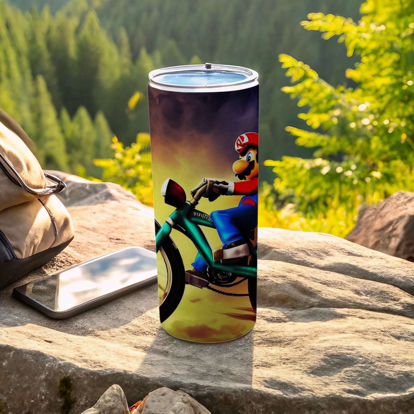 Cartoon Character Riding Bike Sunset Tumbler Product