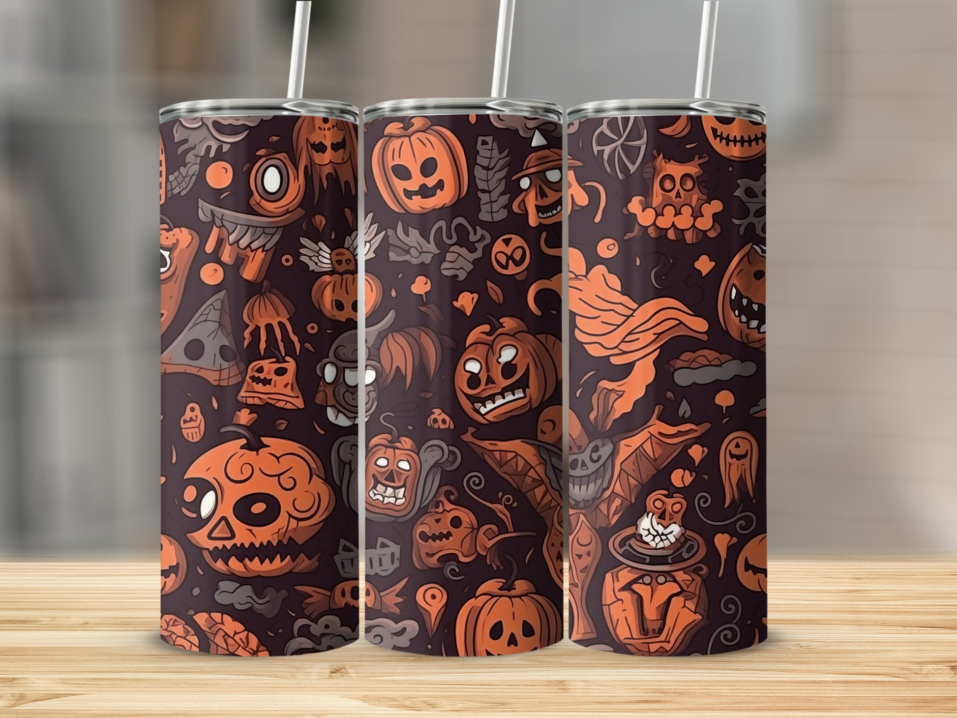 Halloween-Themed Tumbler With Spooky Jack-O'-Lantern Graphics