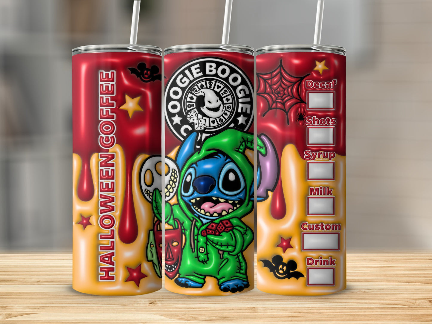Stitch Halloween Coffee Tumbler with Oogie Boogie Design