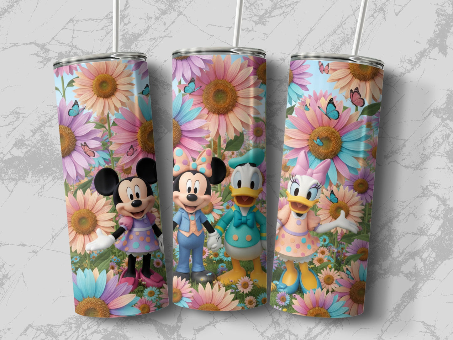 Colorful Daisy Duck and Friends Floral Tumbler Cups