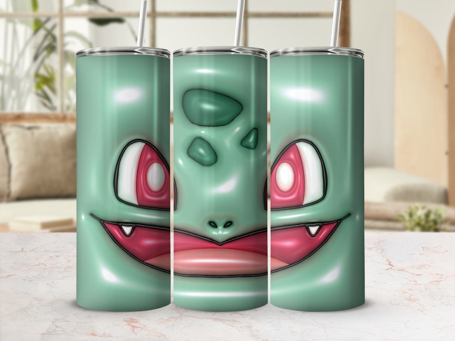 Cute Cartoon Green Face Design Insulated Tumbler