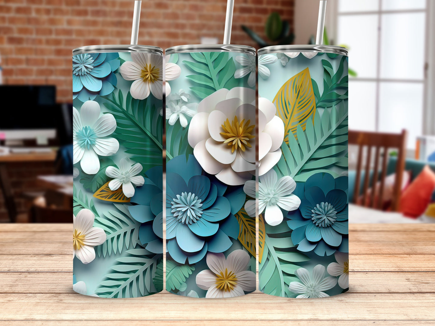 Tropical Floral Pattern Stainless Steel Tumbler