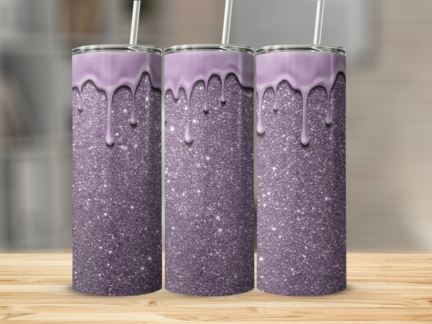 Sparkling Purple Drip Design Tumbler with Straw