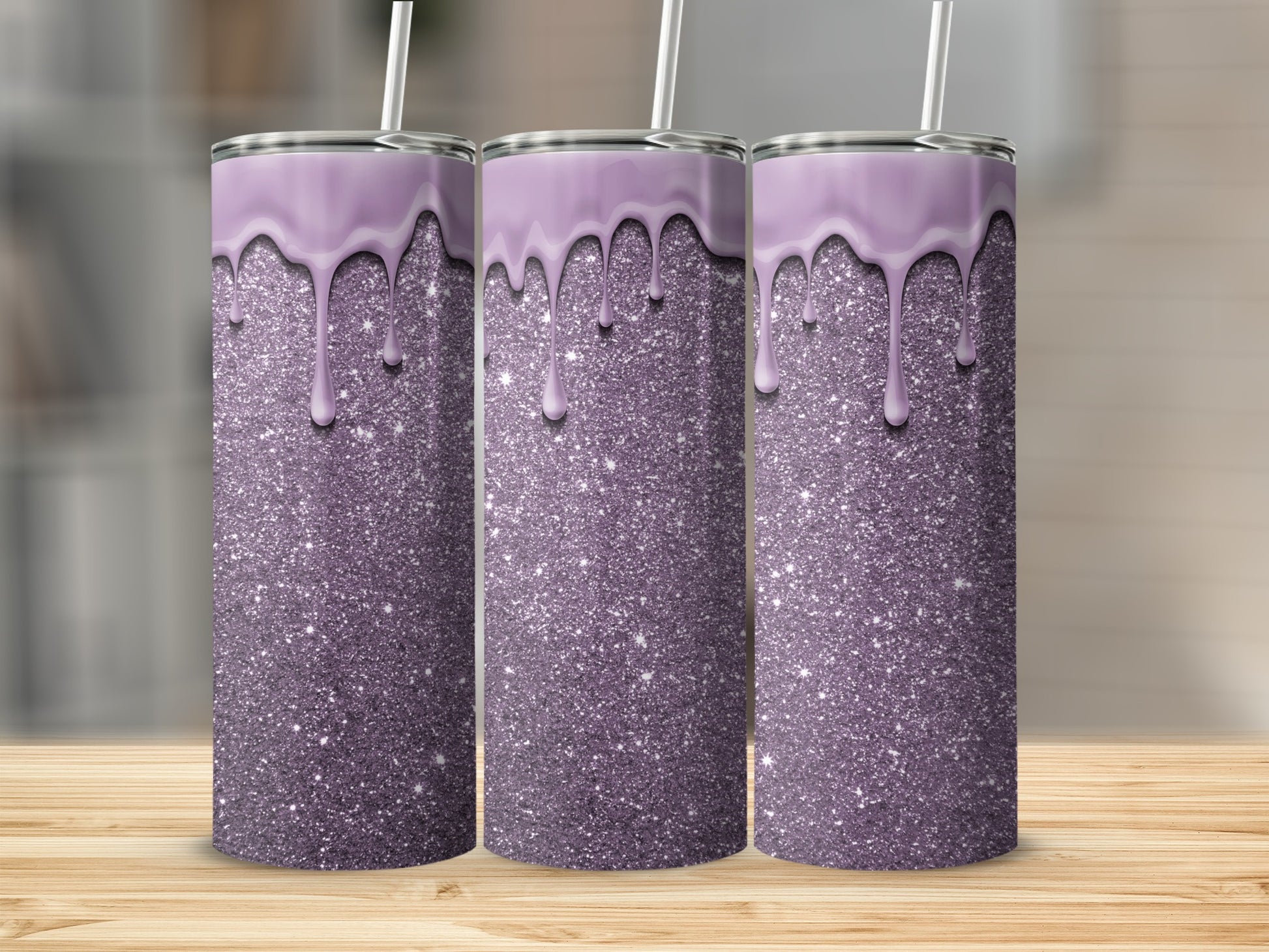 Sparkling Purple Drip Design Tumbler with Straw
