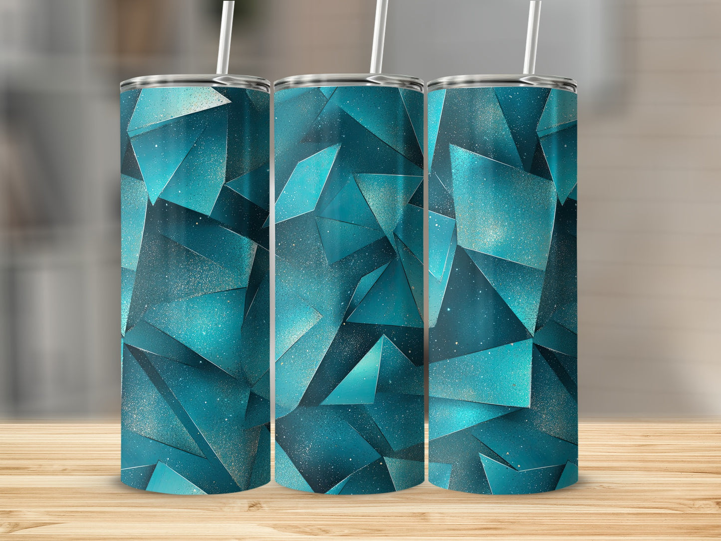 Sparkling Teal Geometrical Shapes Modern Art Tumblers