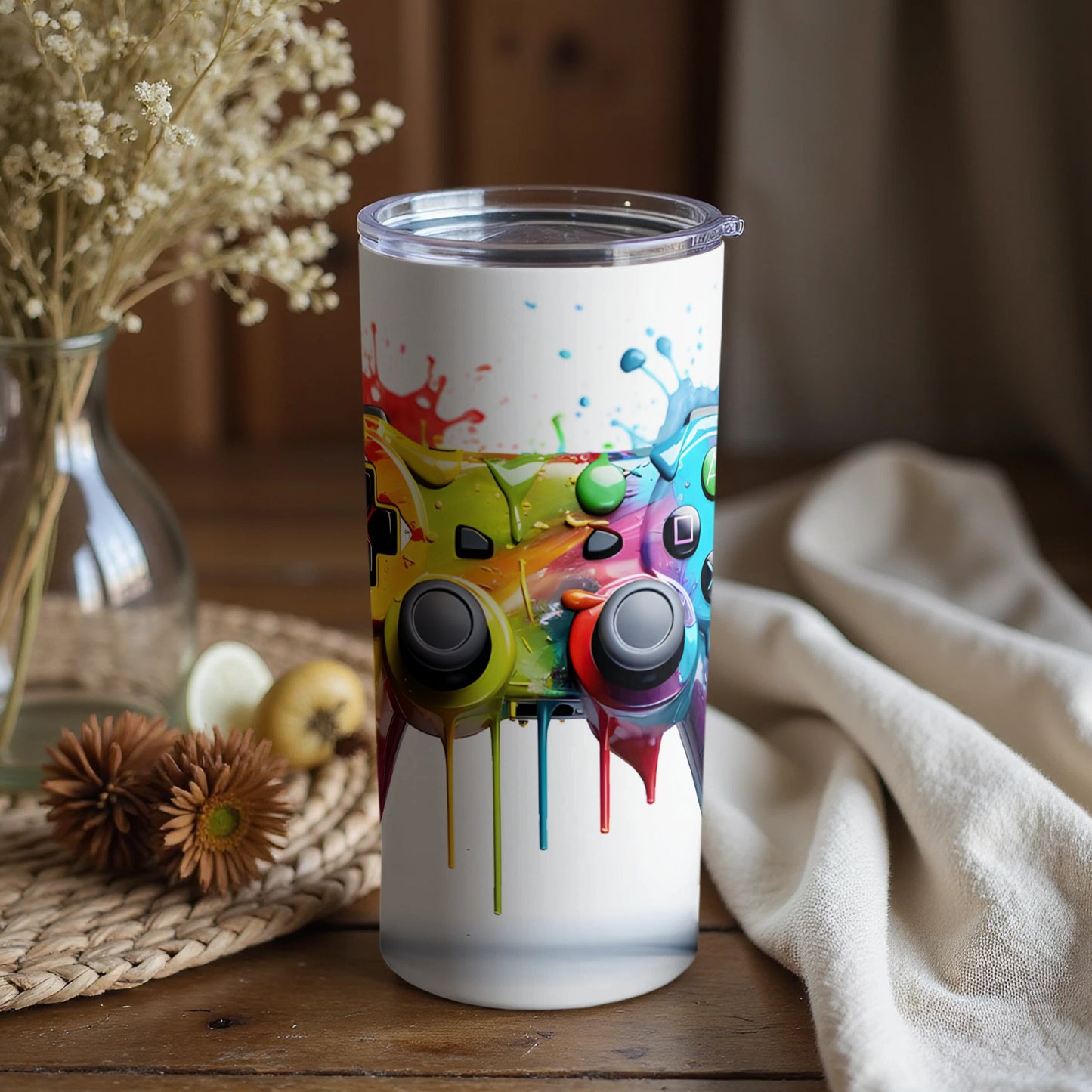 Vibrant Gaming Controller Design Insulated Tumbler