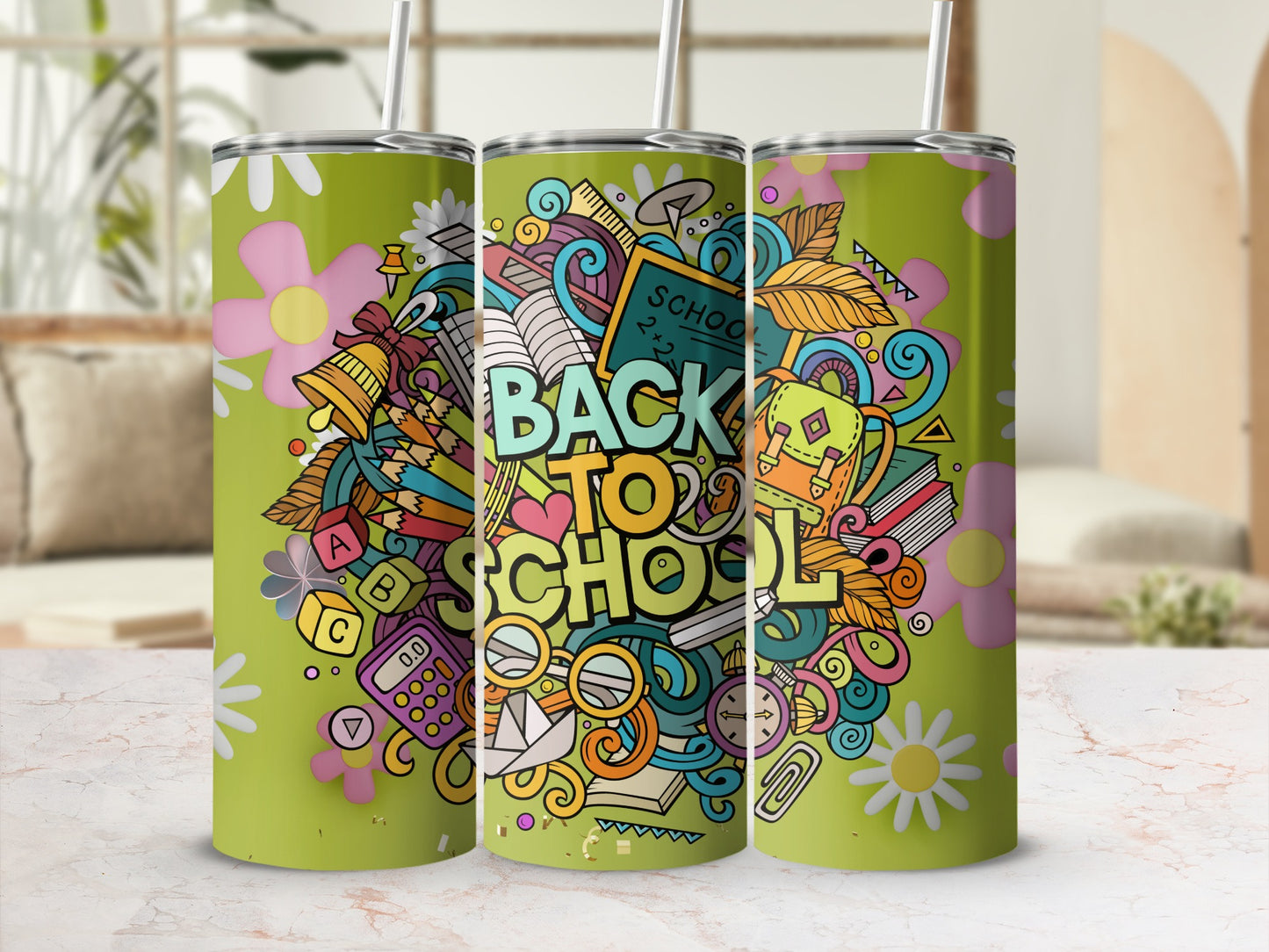 Colorful Back to School Themed Tumbler Cup