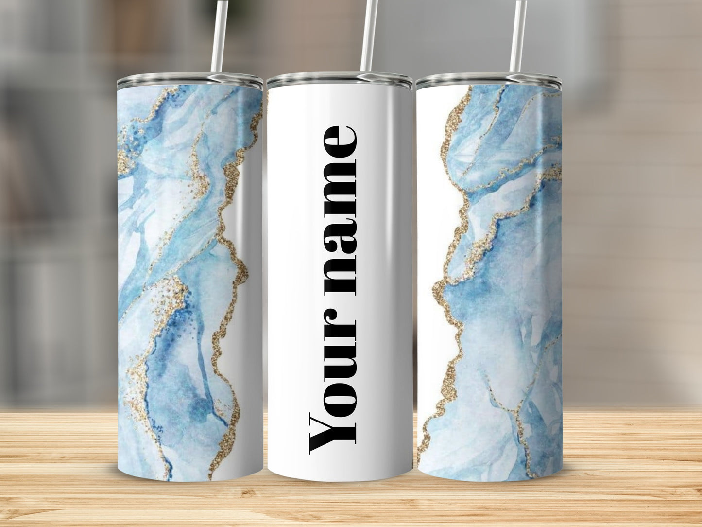 Personalized Blue Marble Design Insulated Tumbler