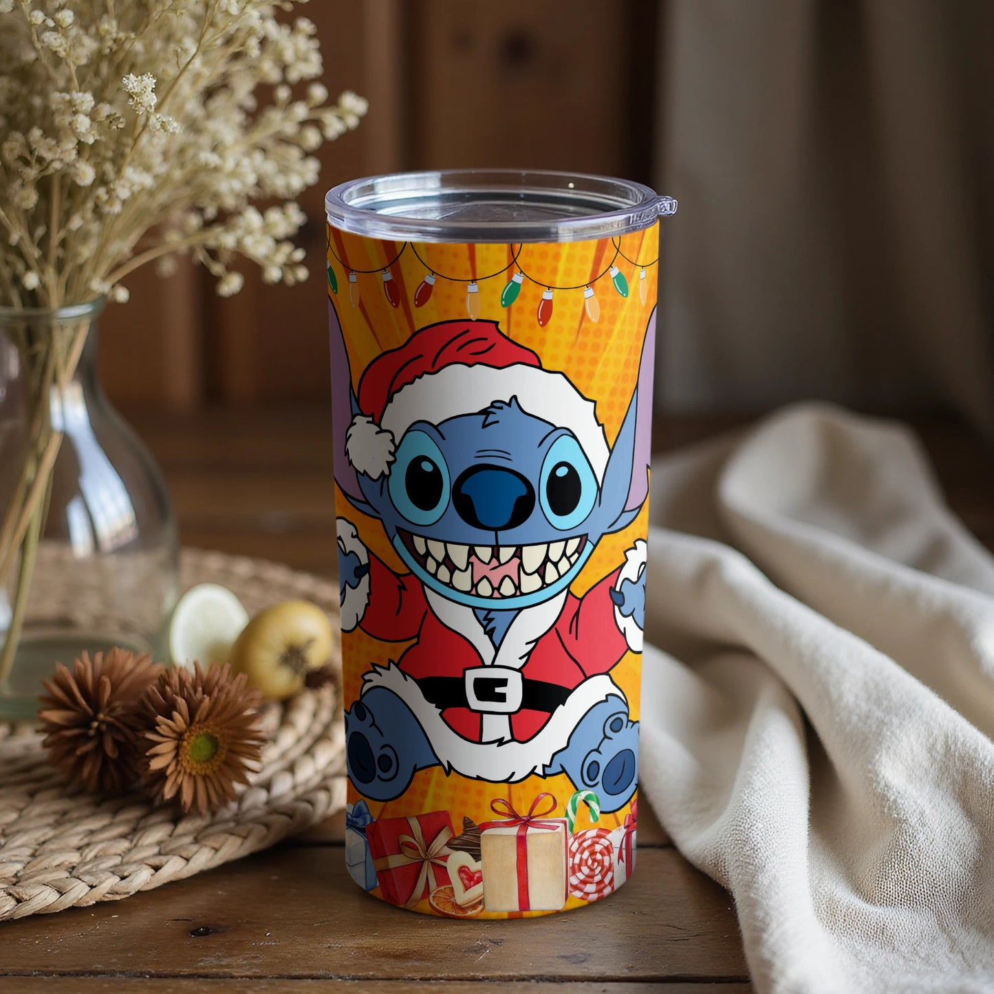 Stitch Santa Christmas Tumbler with Holiday Design