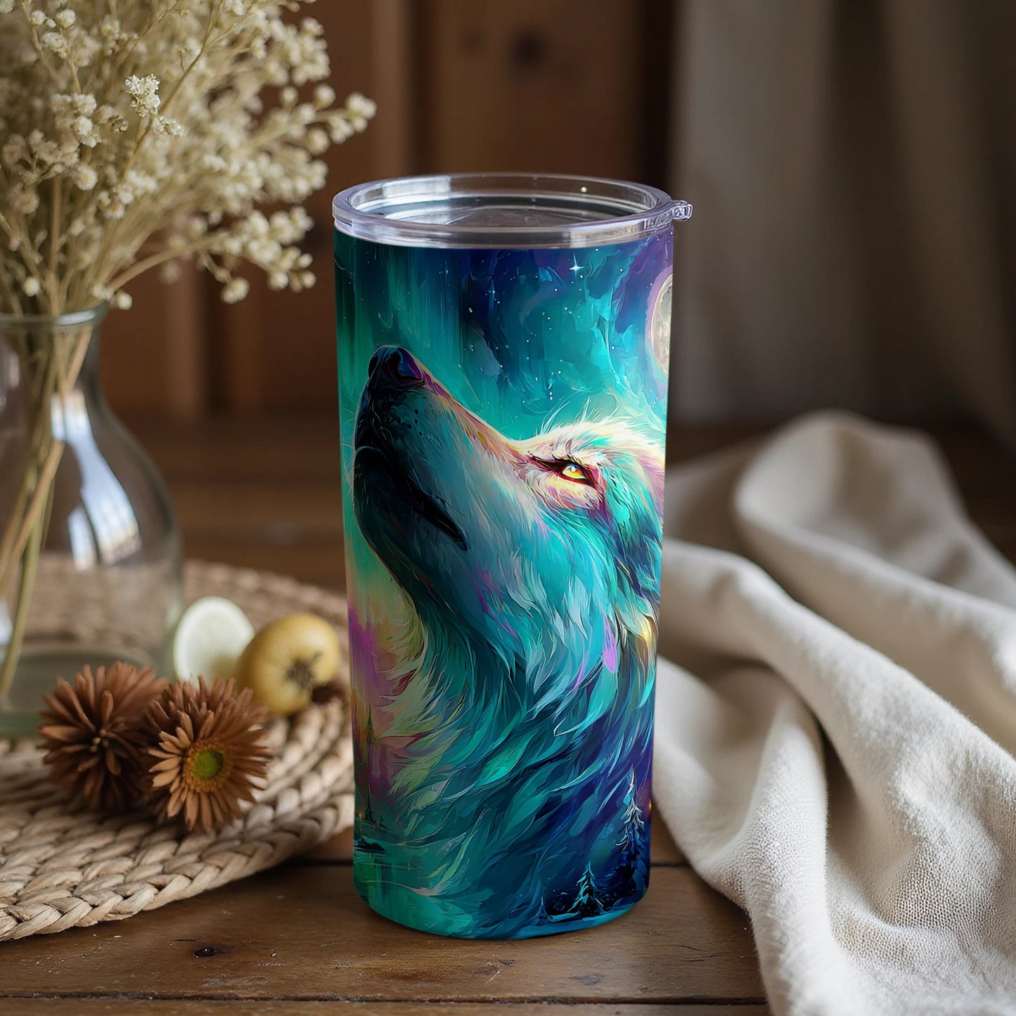 Majestic Wolf Art Tumbler for Hot or Cold Drinks