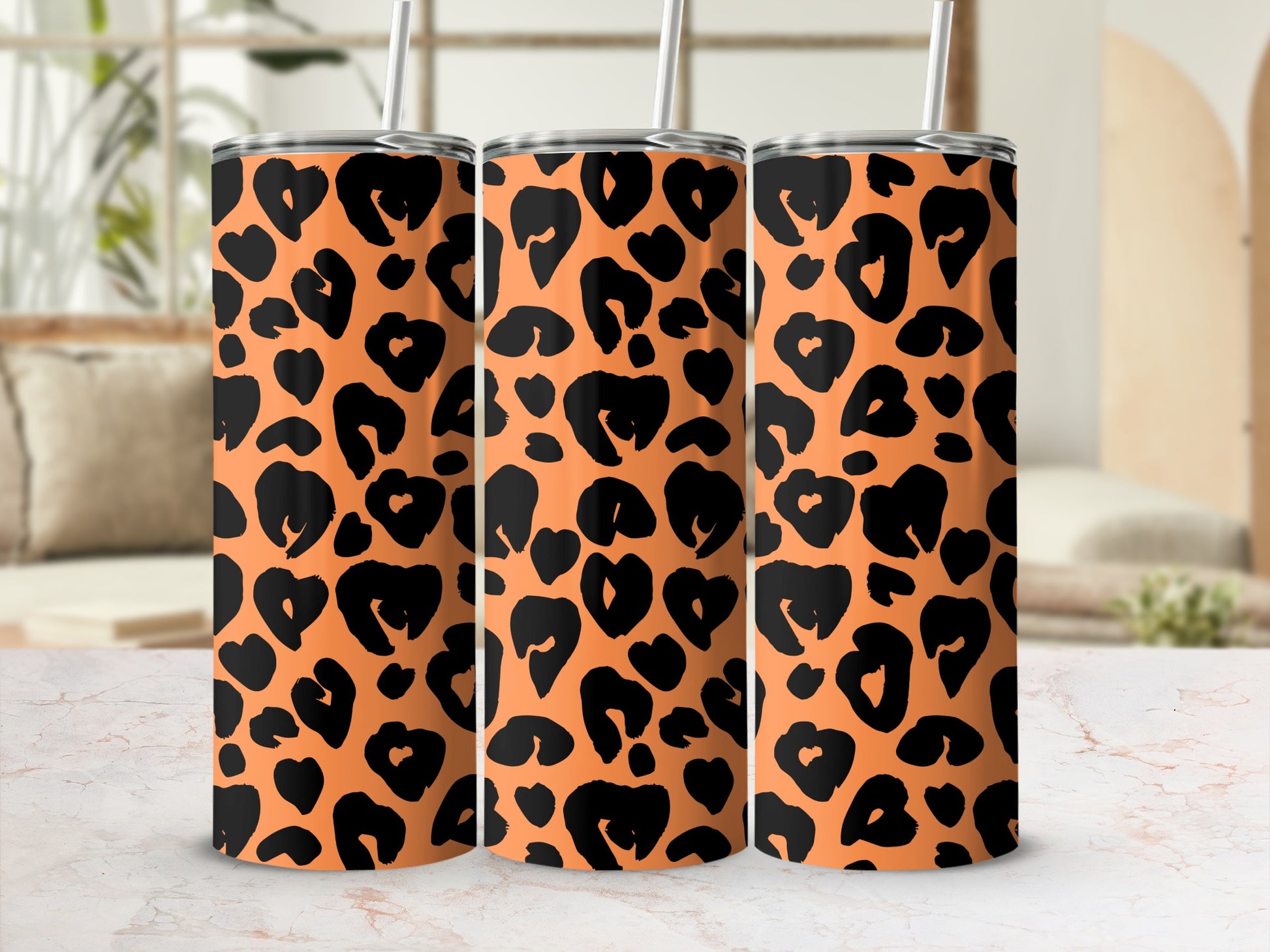 Orange Black Heart Leopard Print Tumbler Cup Product