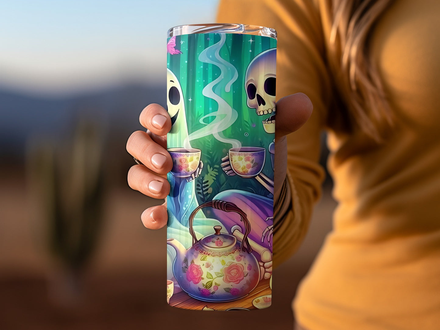 Colorful Skull and Tea Party Design Tumbler Cup