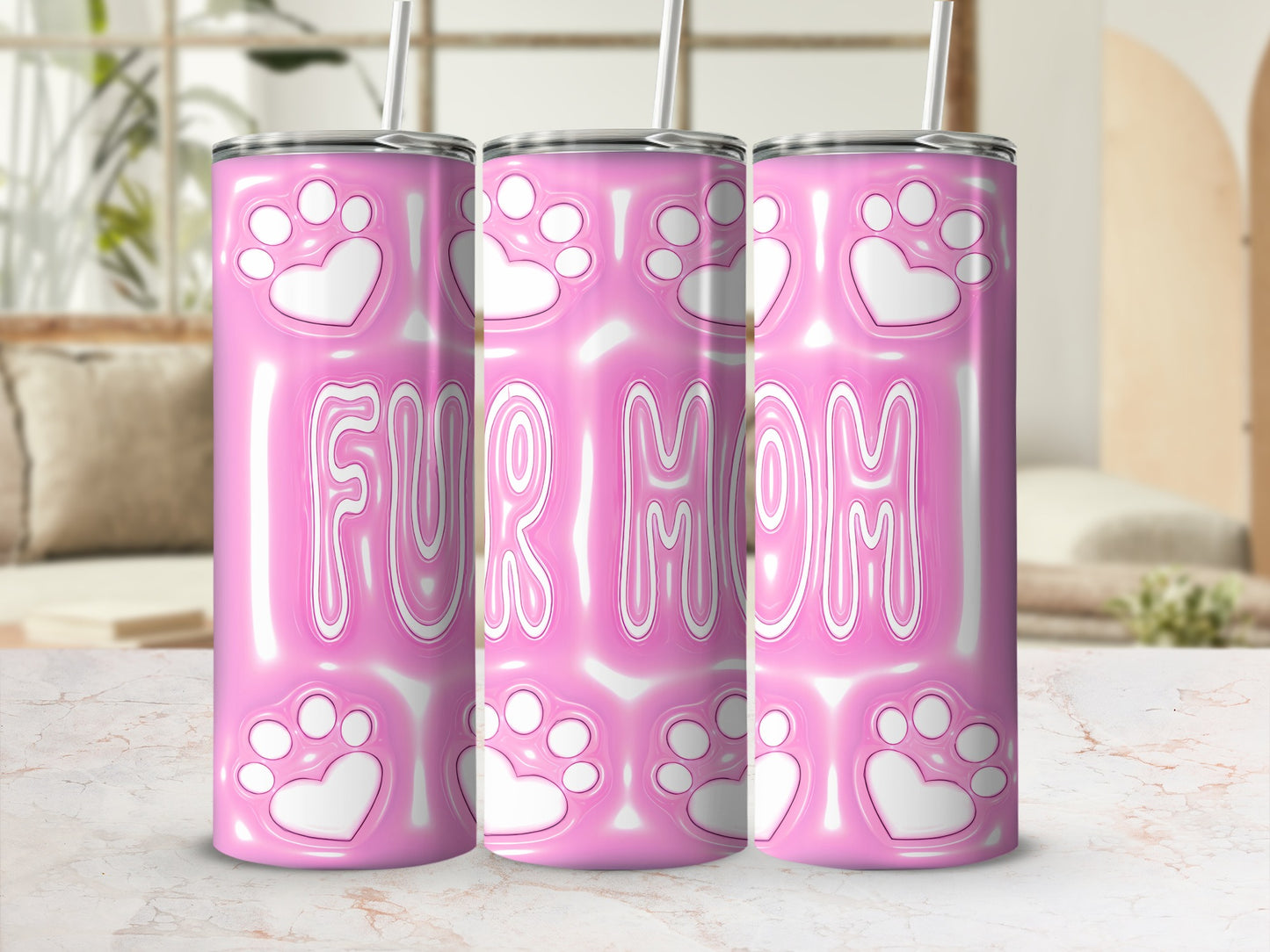 Pink Fur Mom Paw Print Heart Love Design Tumbler product type