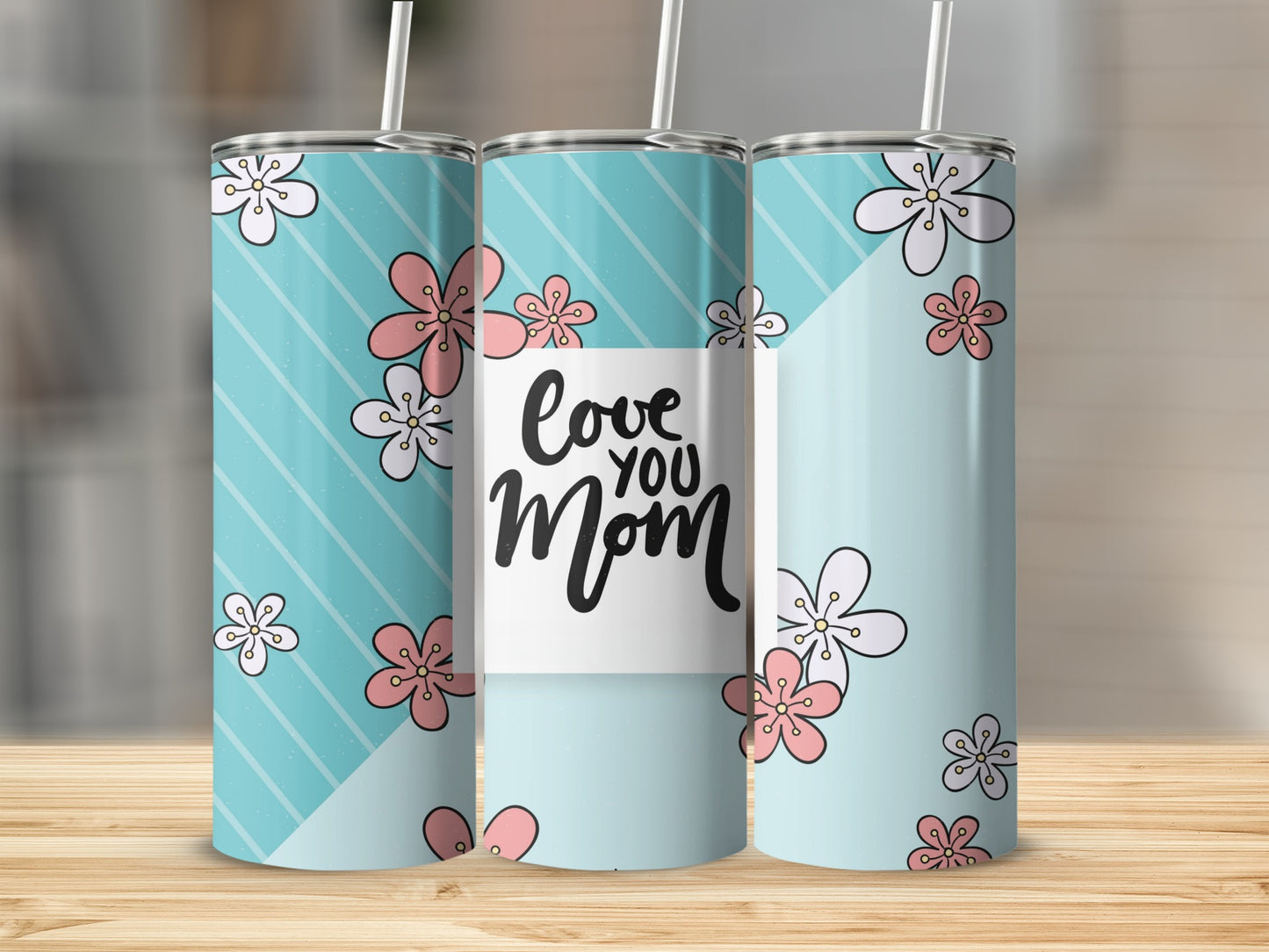 Love You Mom Floral Design Stainless Steel Tumbler