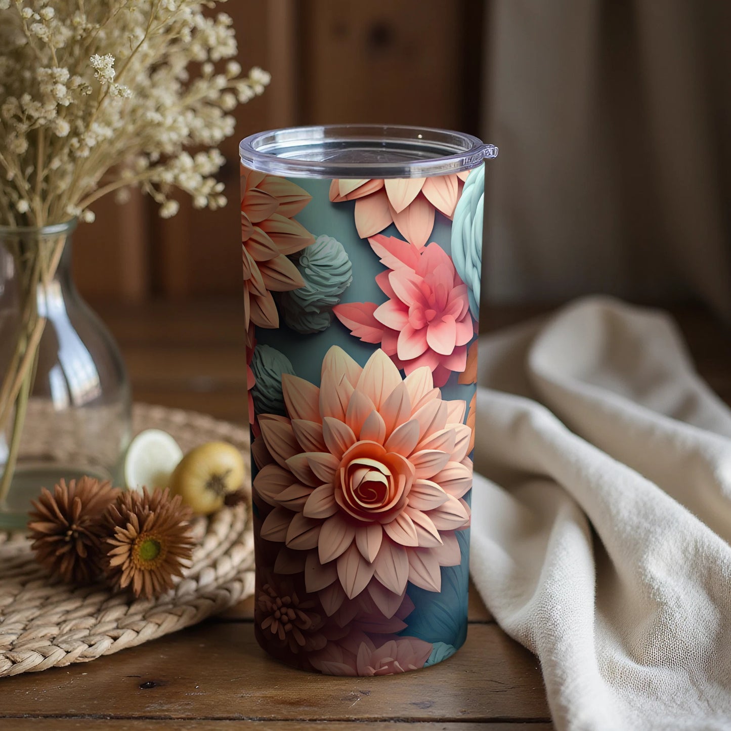 Floral Pattern Insulated Travel Tumbler for Beverages
