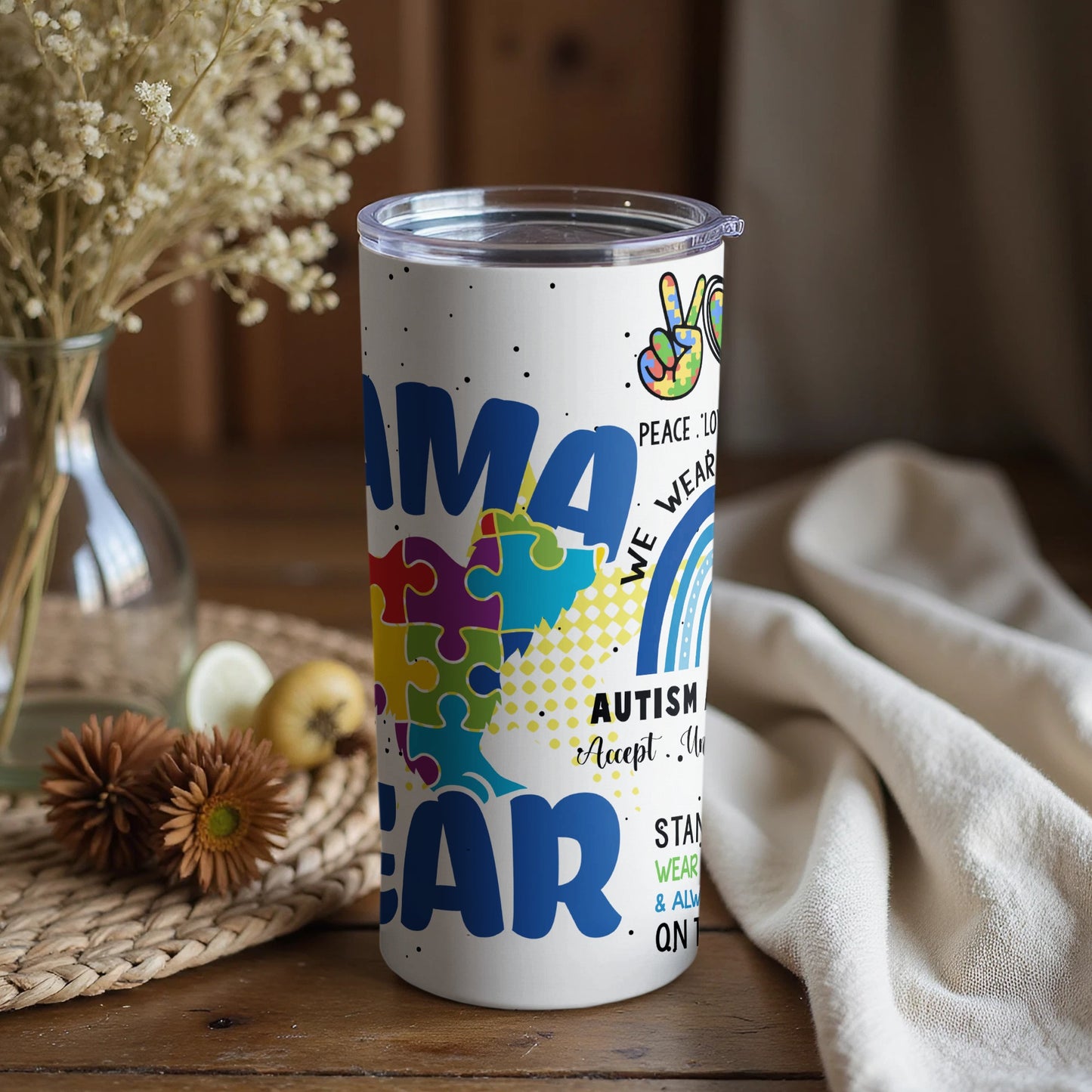 Mama Bear Autism Awareness Travel Tumbler Product