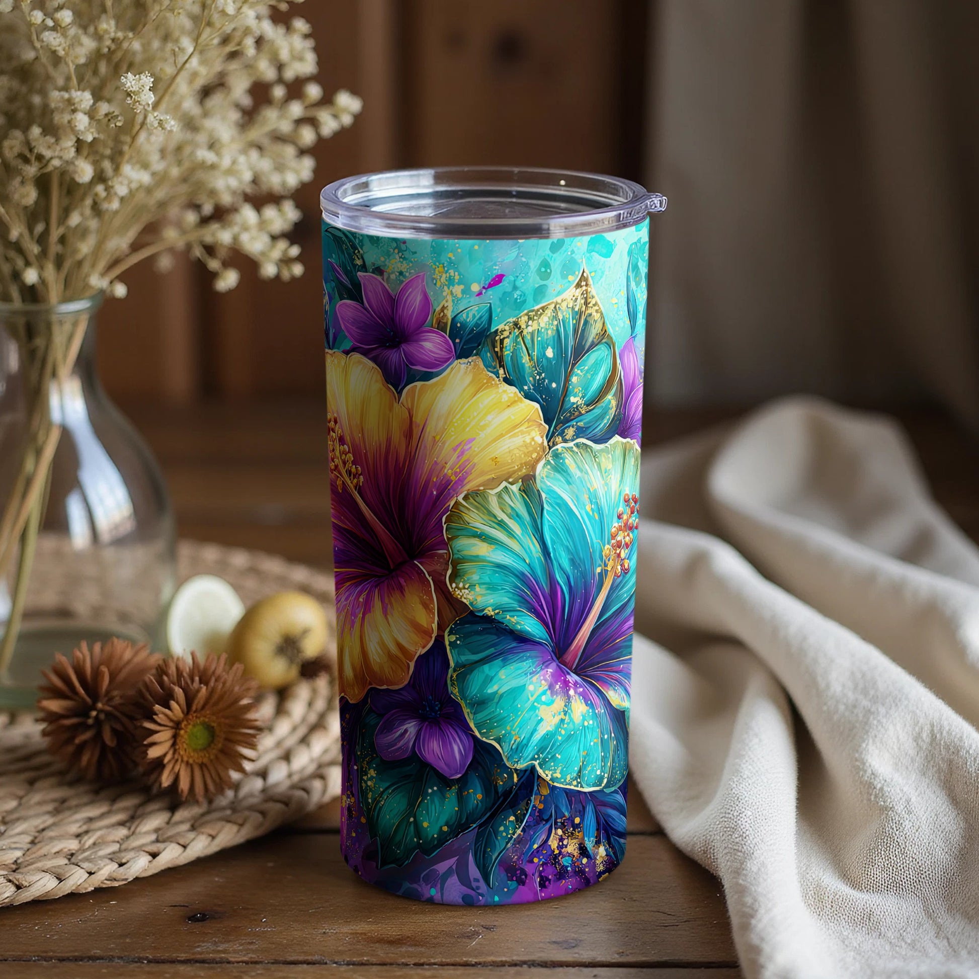 Vibrant Floral Tumbler with Bold Bright Flower Design