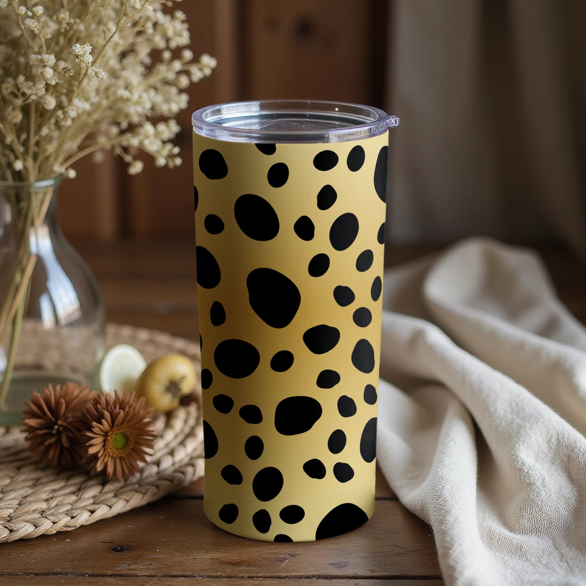 Stylish Black and Yellow Polka Dots Travel Mug