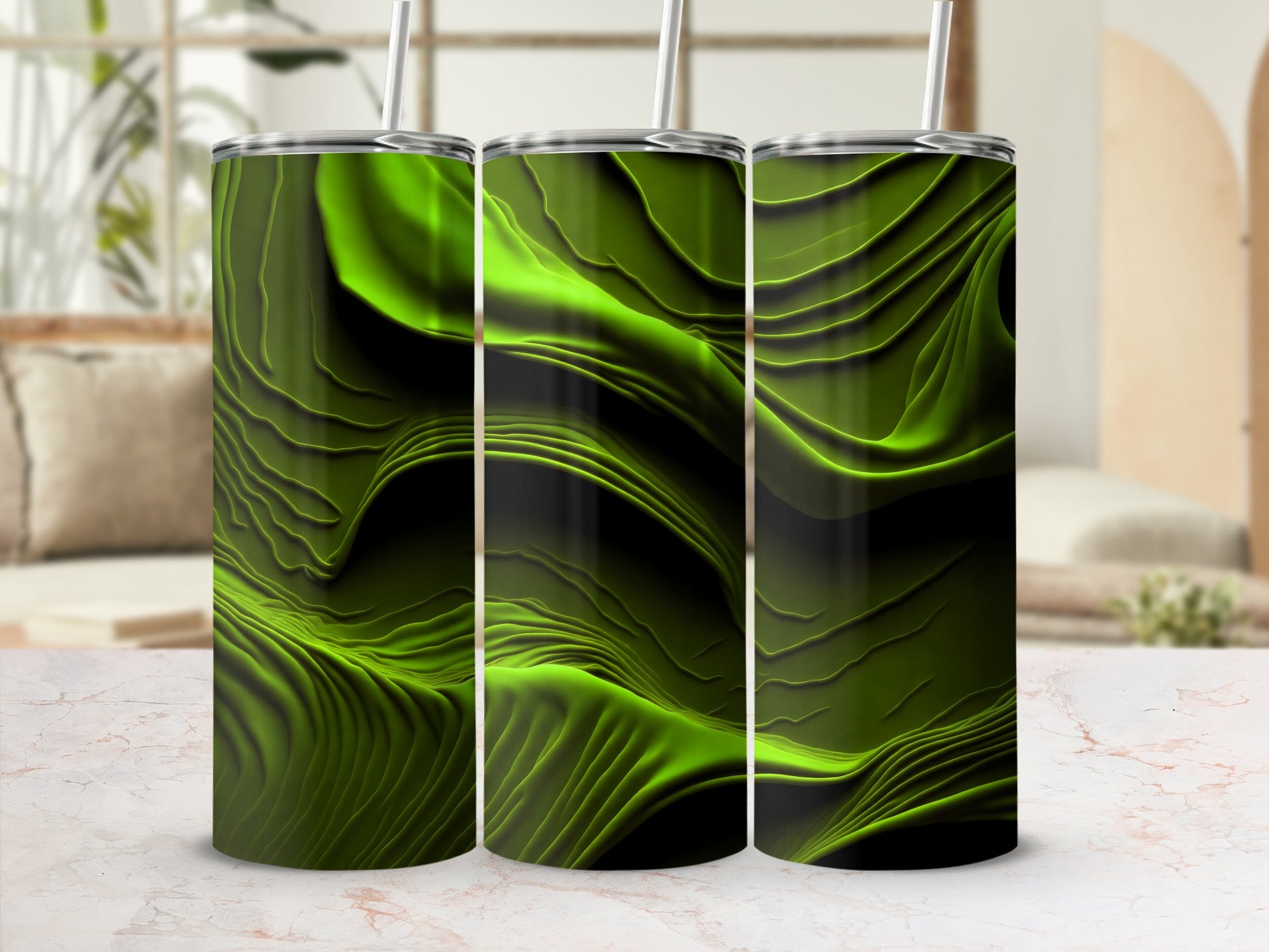 Neon Green Black Abstract Wavy Design Modern Tumbler product type