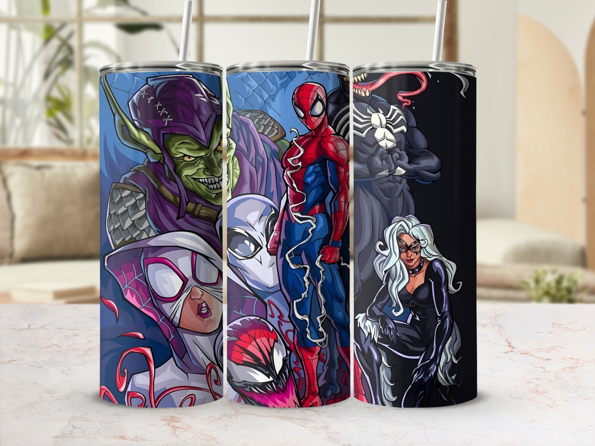 Colorful Superhero Character Design Tumbler Set
