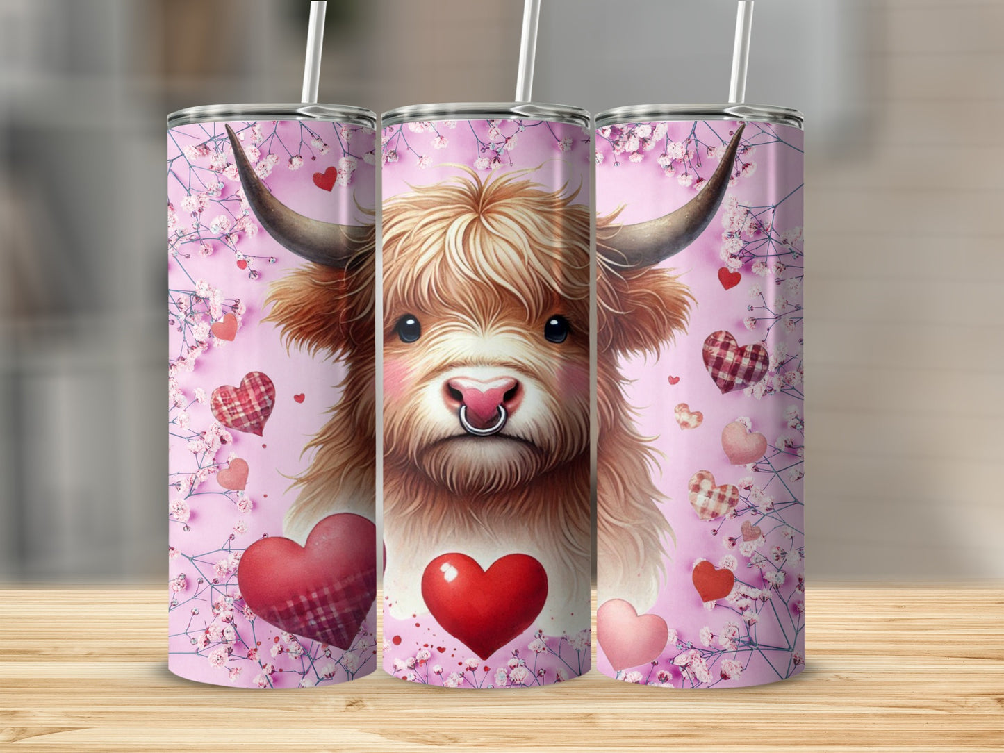 Cute Cow with Hearts and Flowers Tumbler Product
