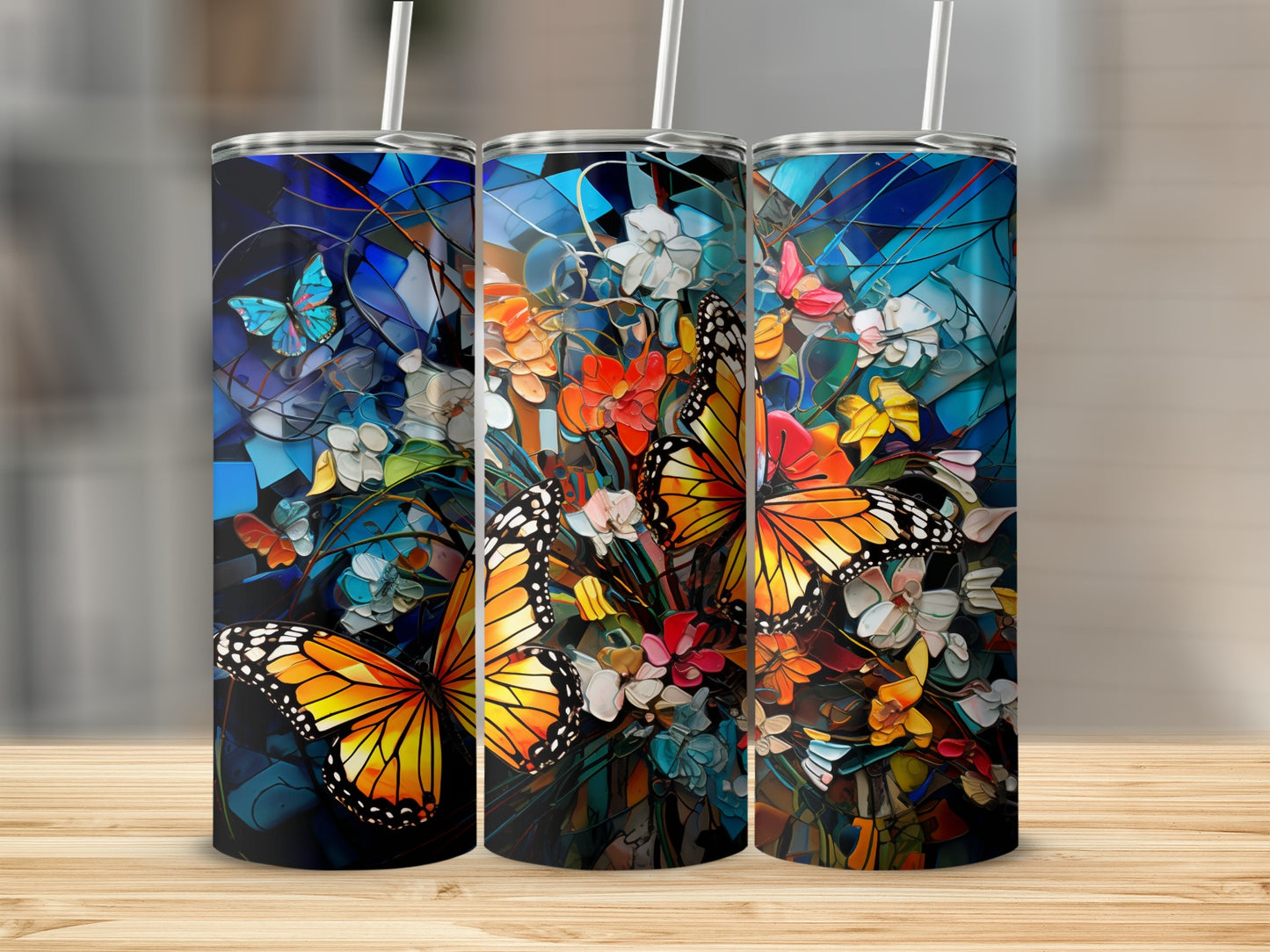 Stained Glass Butterfly Floral Design Vibrant Tumbler product type