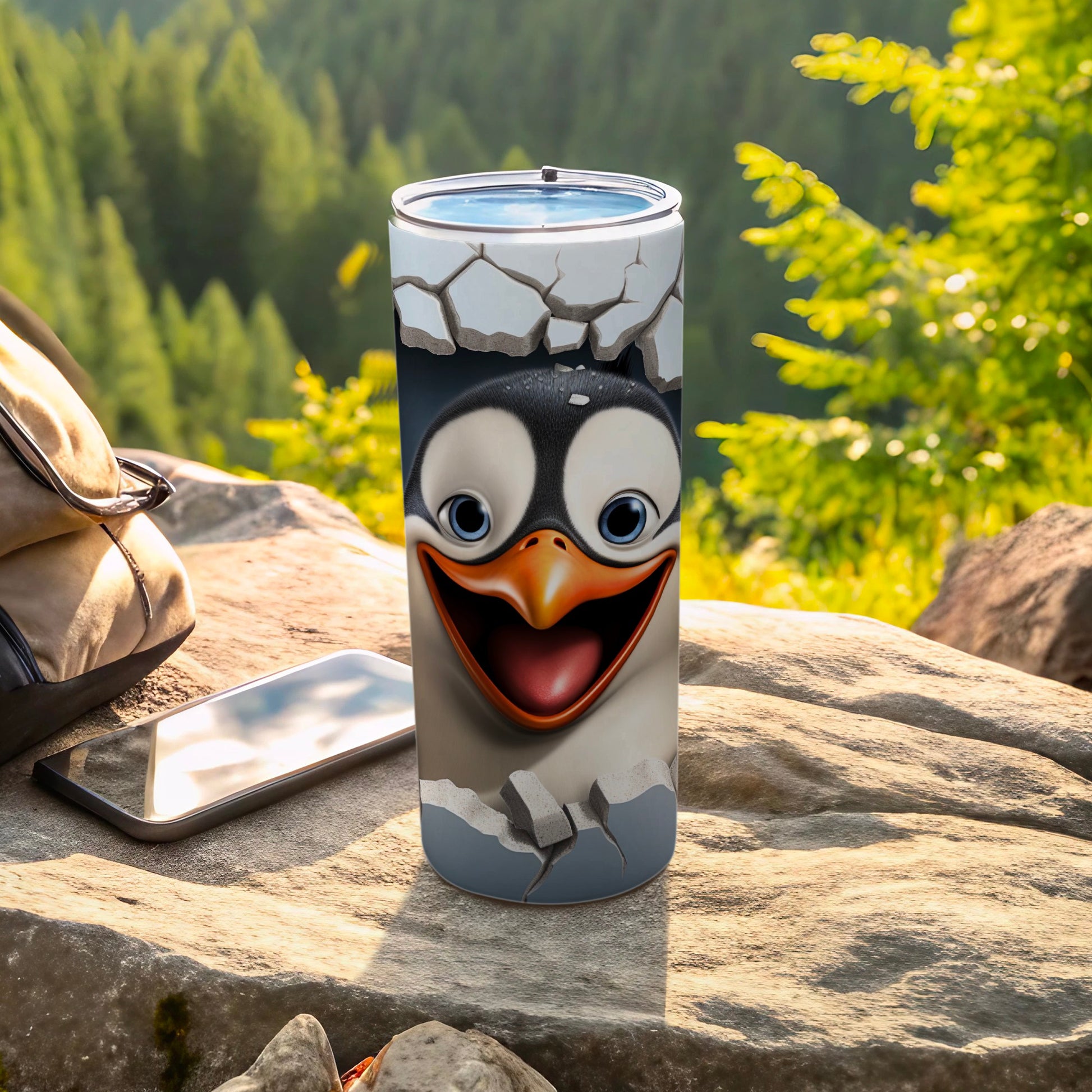 Cute Penguin Breaking Through Design Tumbler Cup