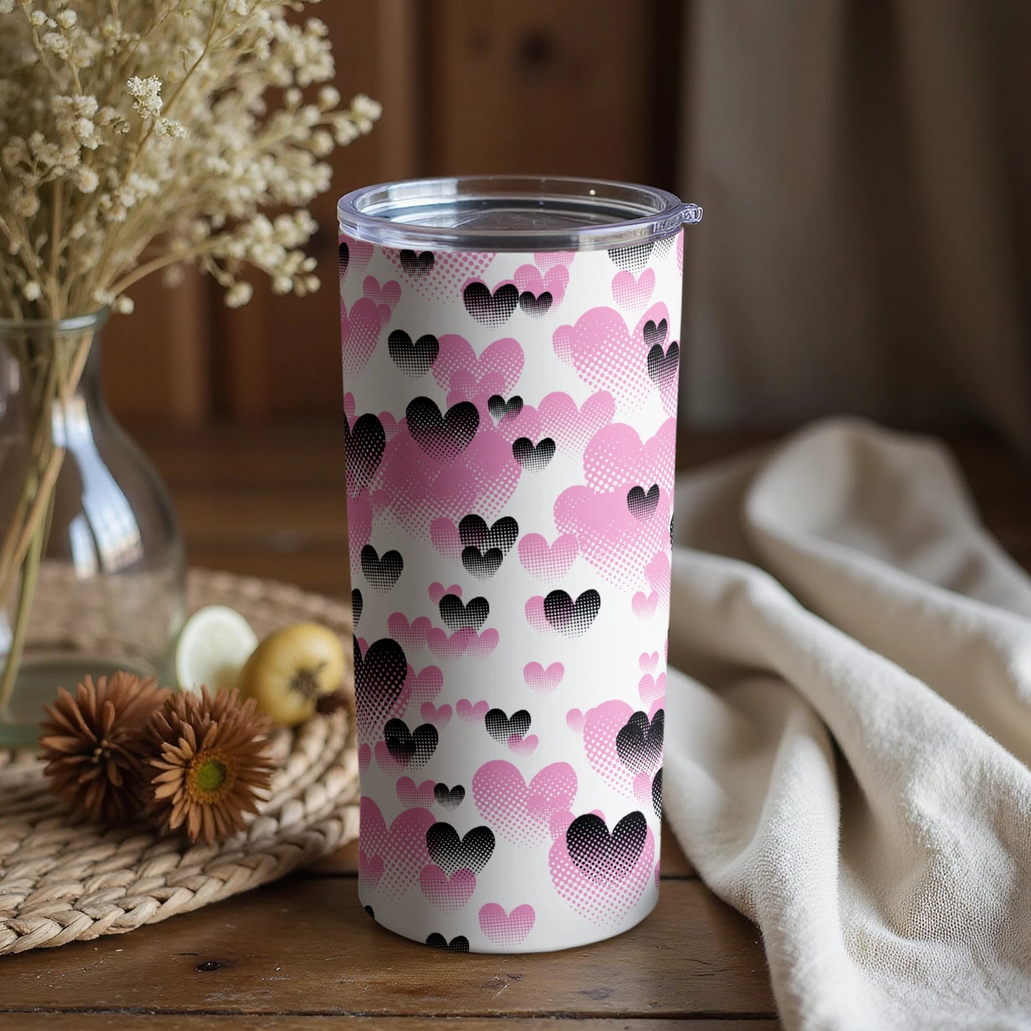 Pink and Black Heart Pattern Design Tumbler