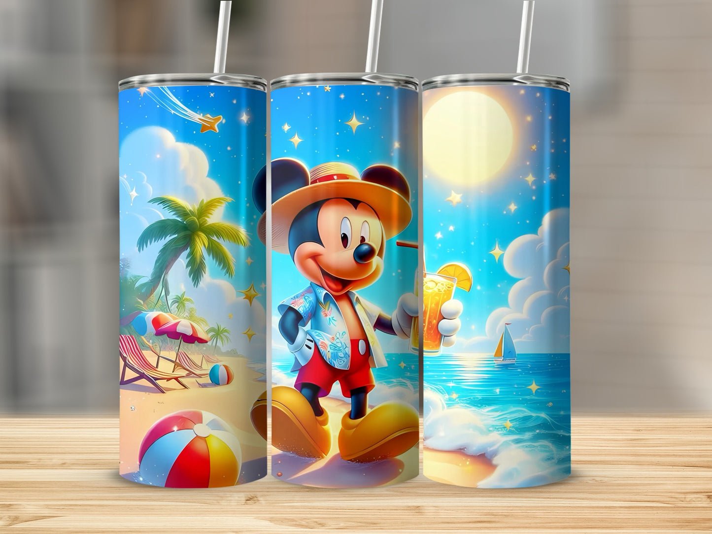 Beach Vacation Cartoon Character Tumbler Set