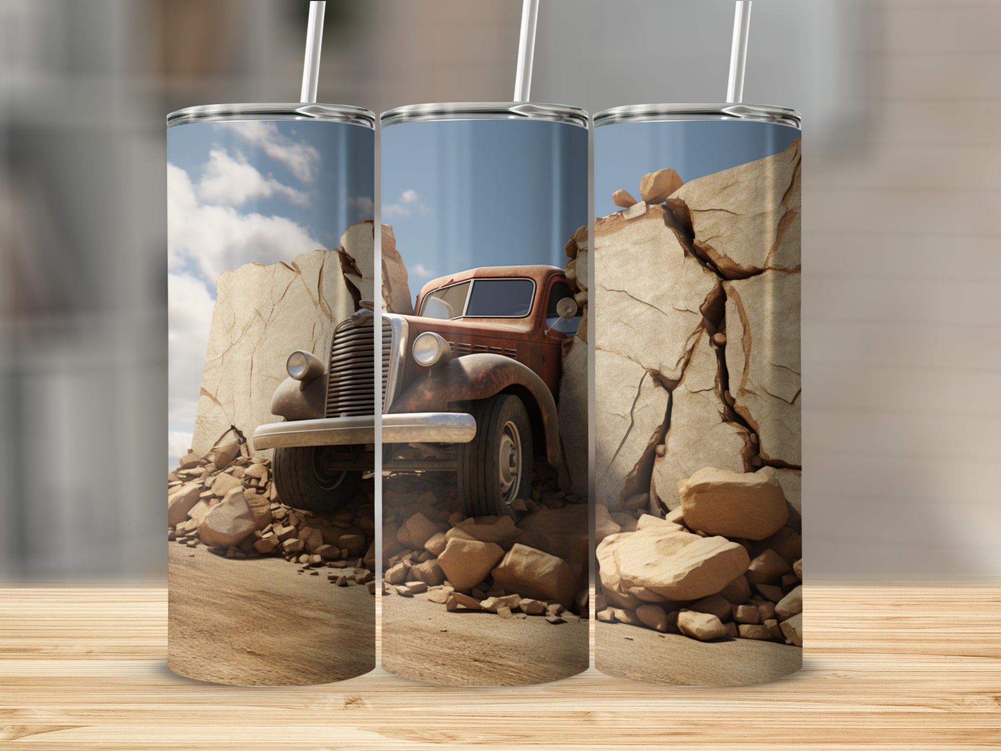 Vintage Truck in Rocky Terrain Design Tumbler Product
