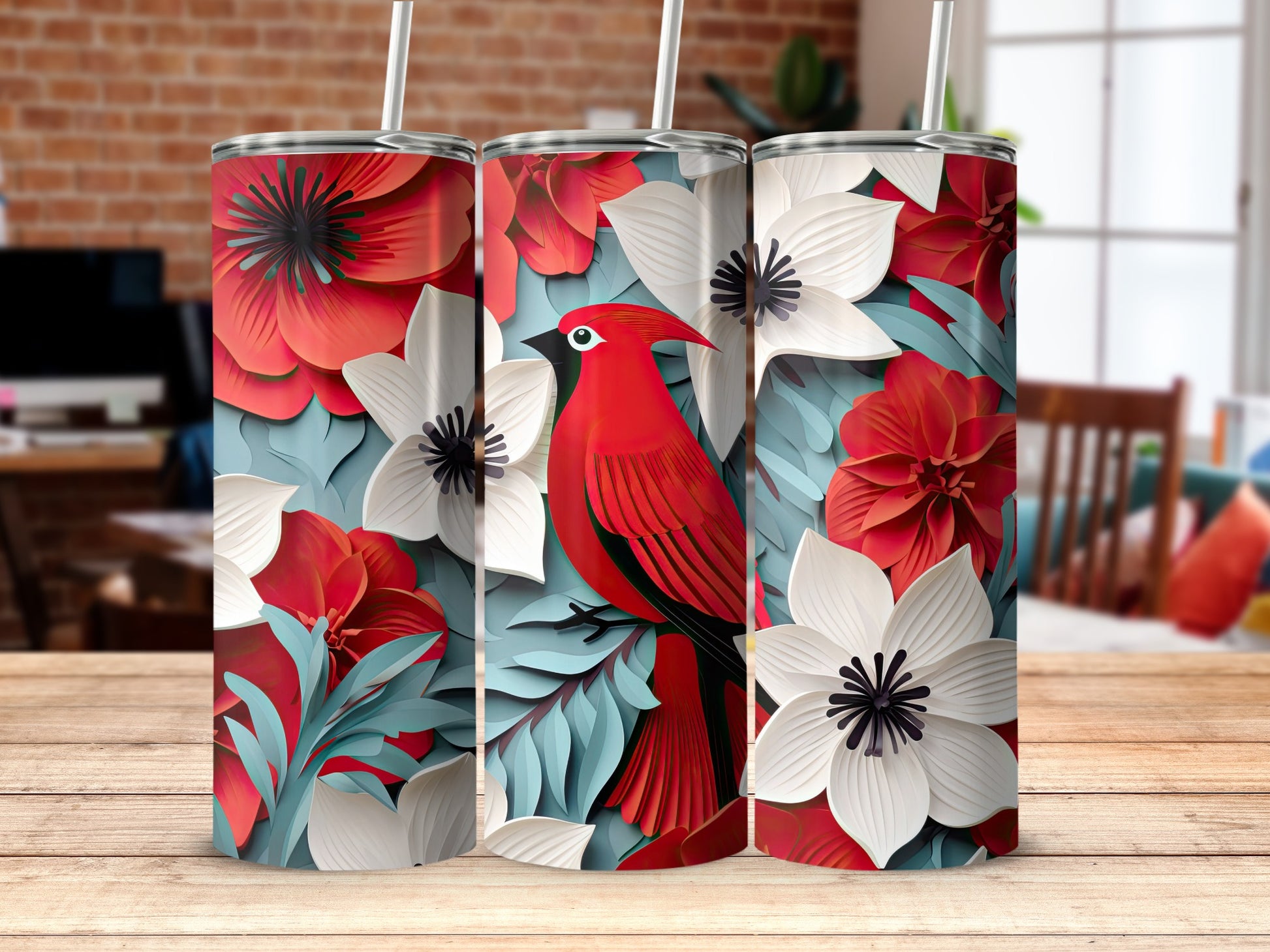 Bright Floral Tropical Bird Tumbler for Daily Use