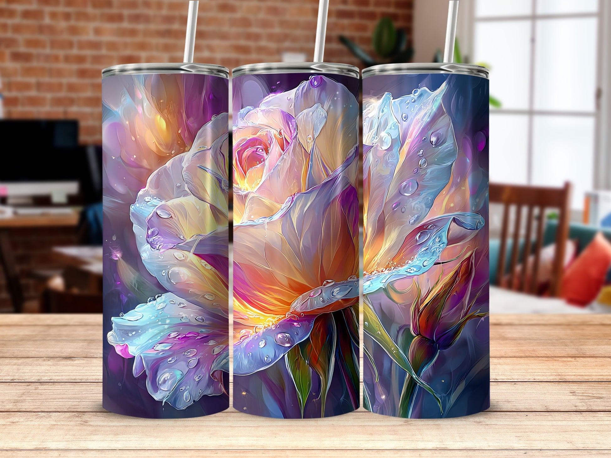Beautiful Rose Design on Tumbler for Stylish Beverages