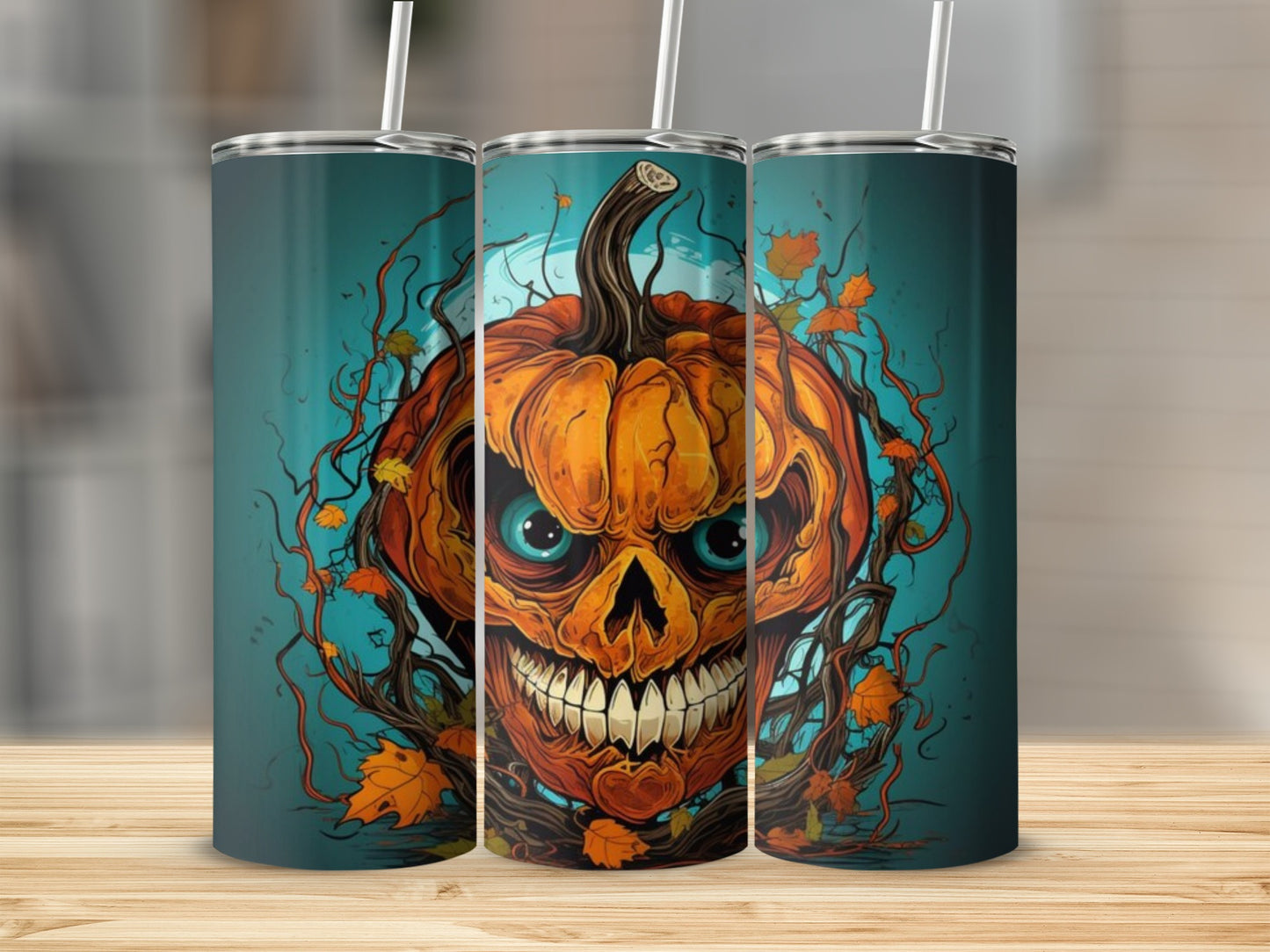 Spooky Pumpkin and Vines Halloween design tumbler product