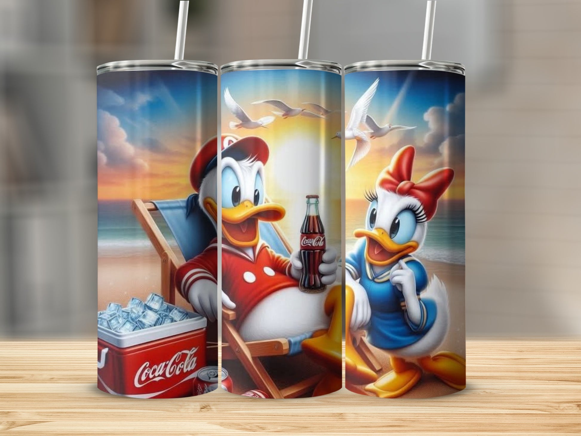 Donald Duck Beach Scene with Cola Tumbler Set