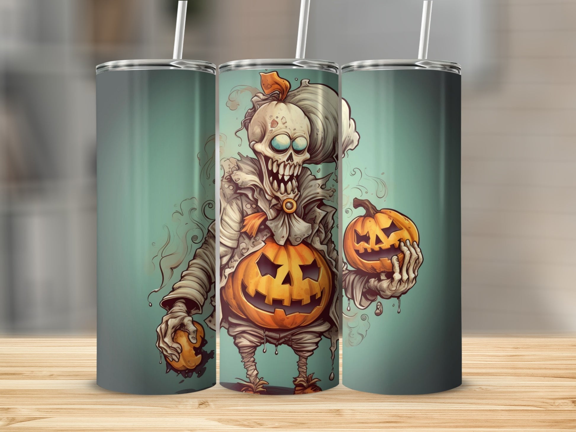 Creepy Clown Holding Pumpkins Halloween Tumbler Cup