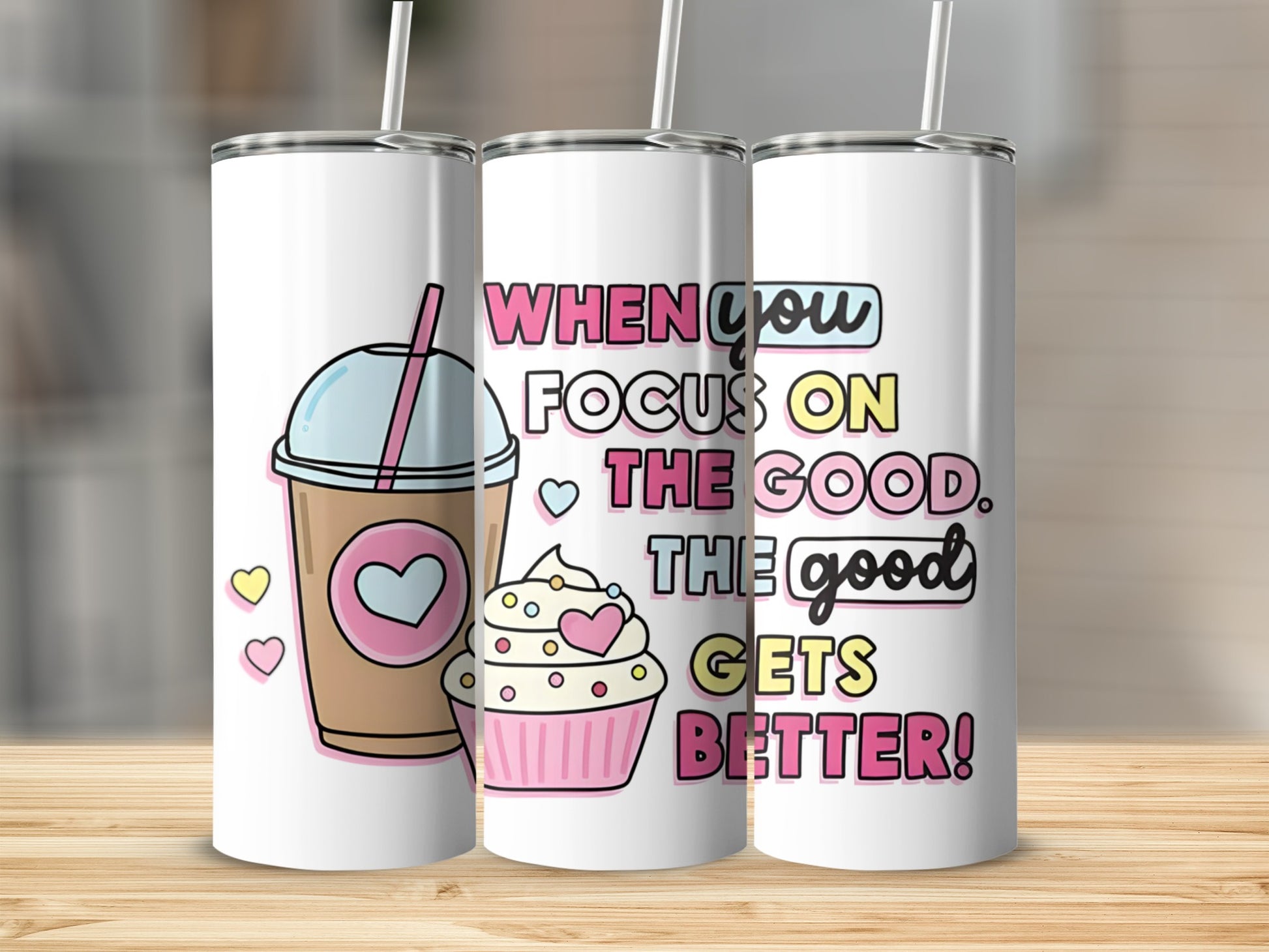 Colorful Motivational Cupcake and Coffee Tumbler