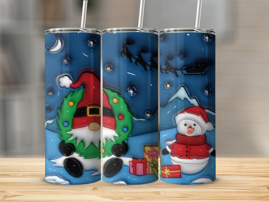 Festive Christmas Snowman and Santa Scene Tumbler