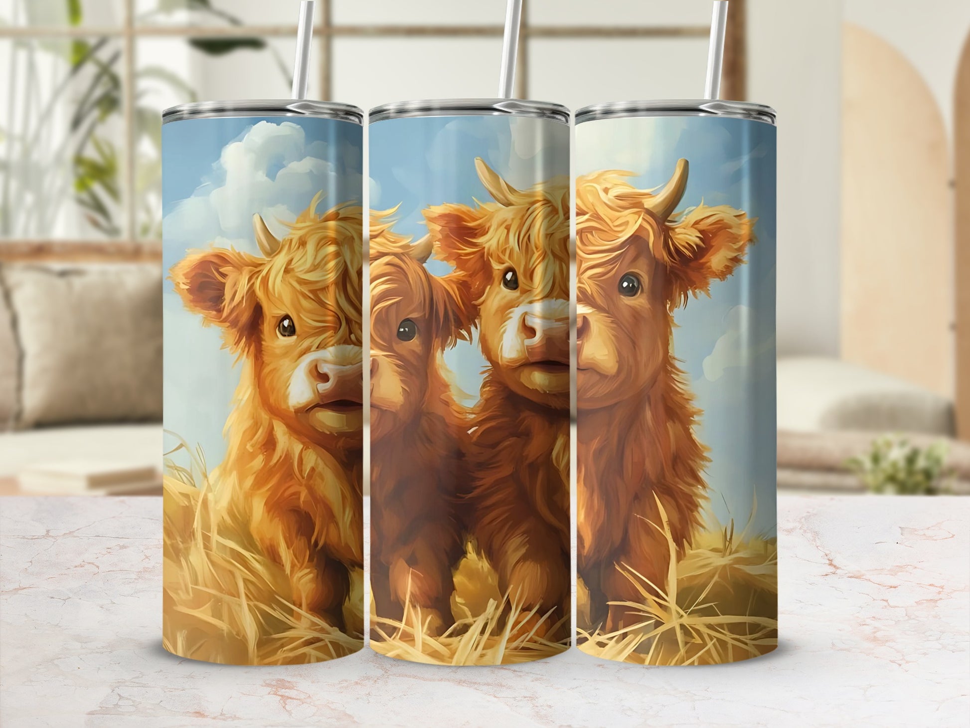 Adorable Highland Cow Art on Insulated Tumbler