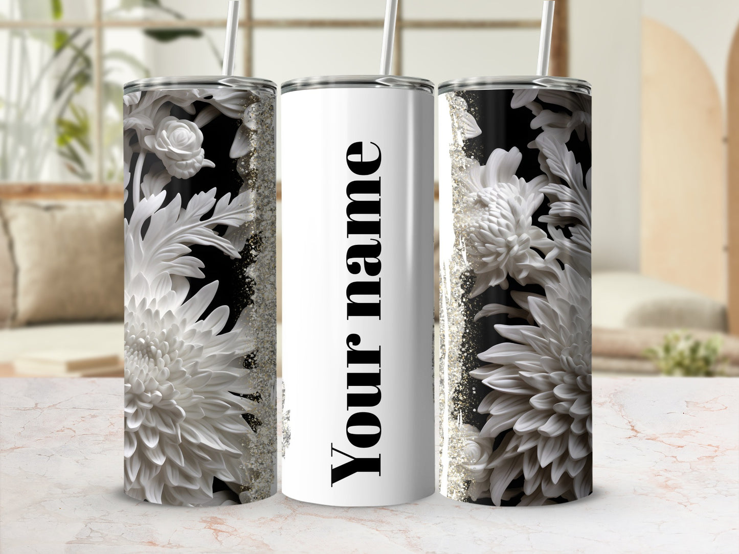 Personalized Floral Design Insulated Tumbler 20oz