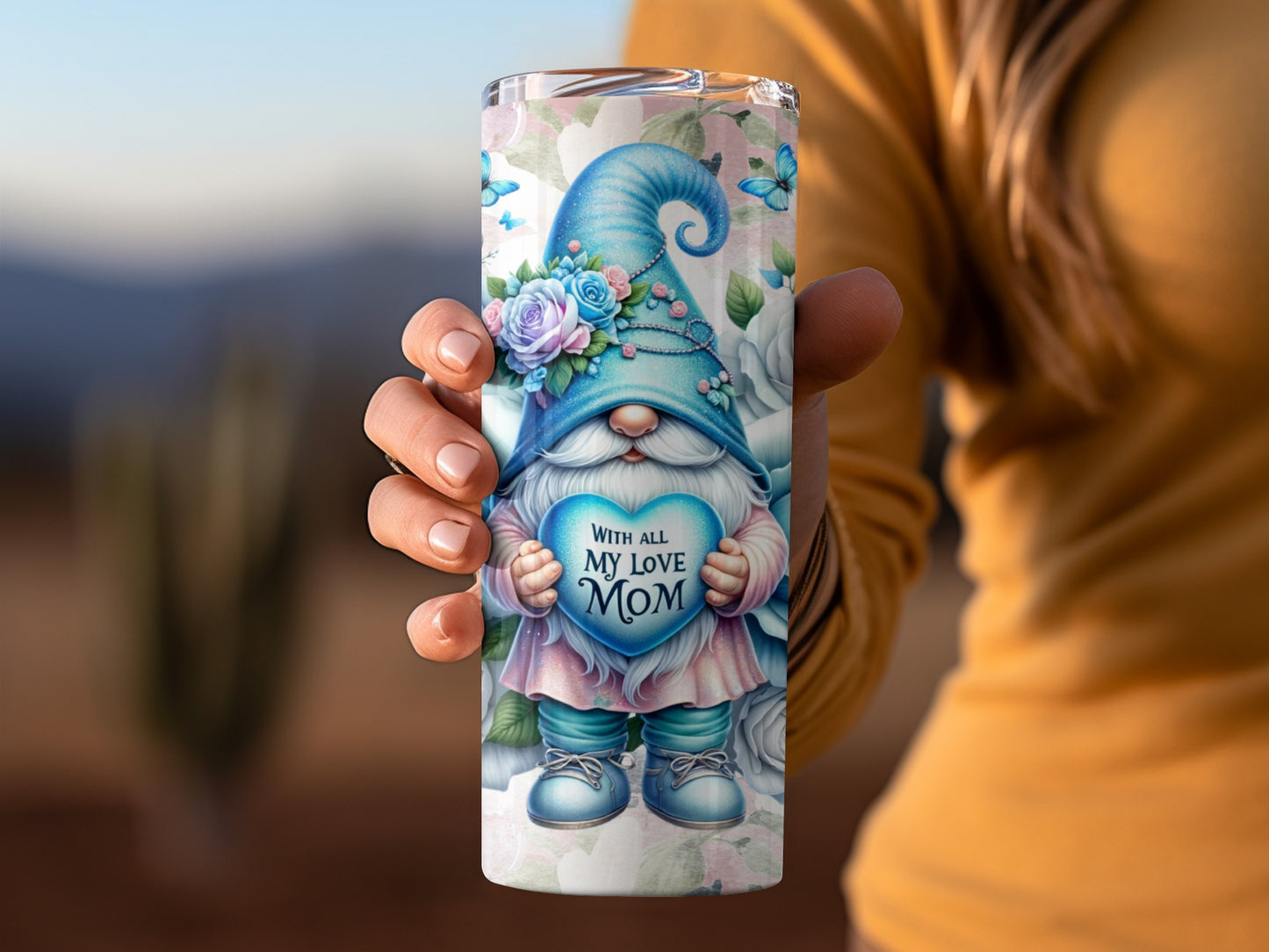 Cute Gnome With All My Love Mom Printed Tumbler