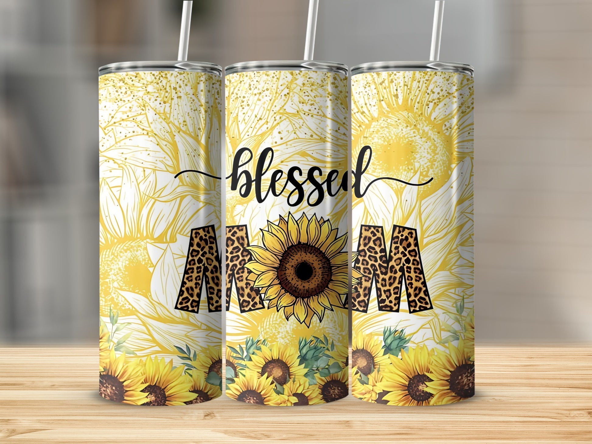 Blessed Mom Sunflower Pattern Tumbler Cup Product