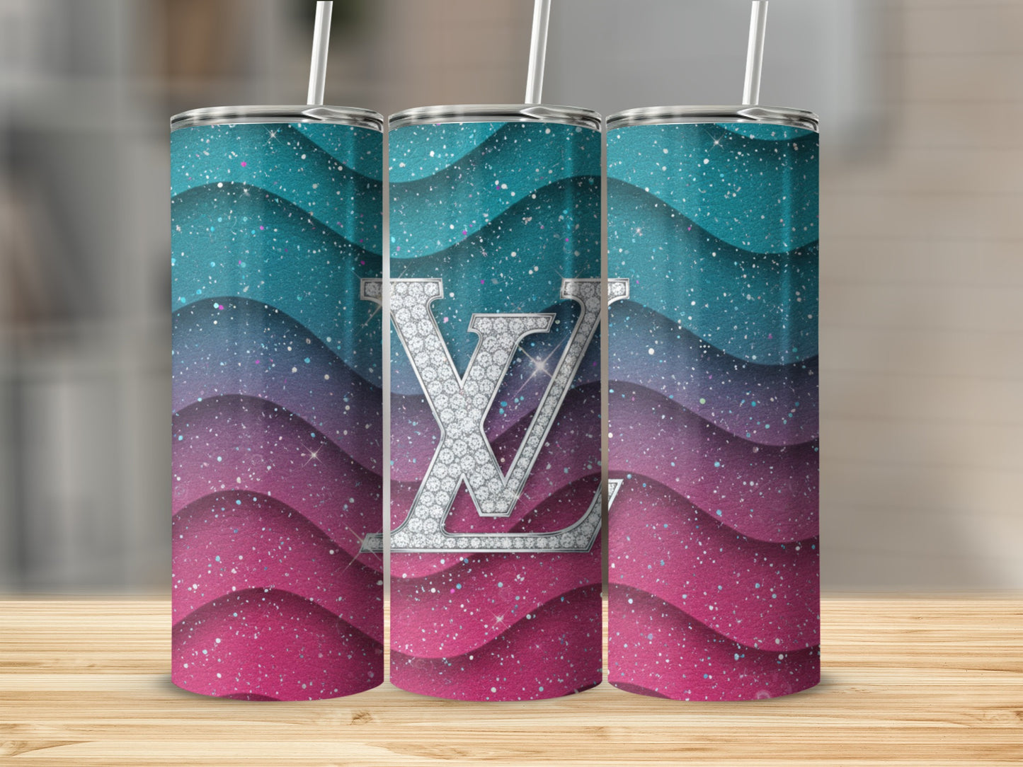 Gradient Glitter Wave Pattern Custom Tumbler for Drinks