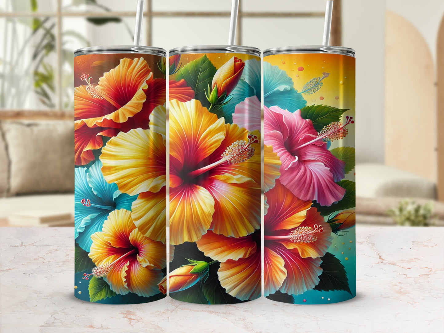 Vivid Tropical Hibiscus Flower Design Tumbler
