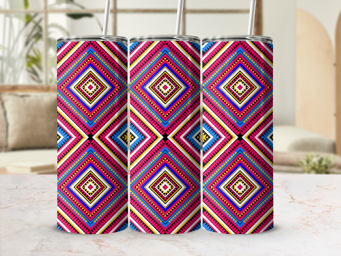 Vibrant Geometric Diamond Patterned Tumbler Product