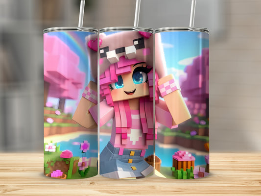 Cute Pink Anime Girl with Blue Eyes Tumbler Cup Design