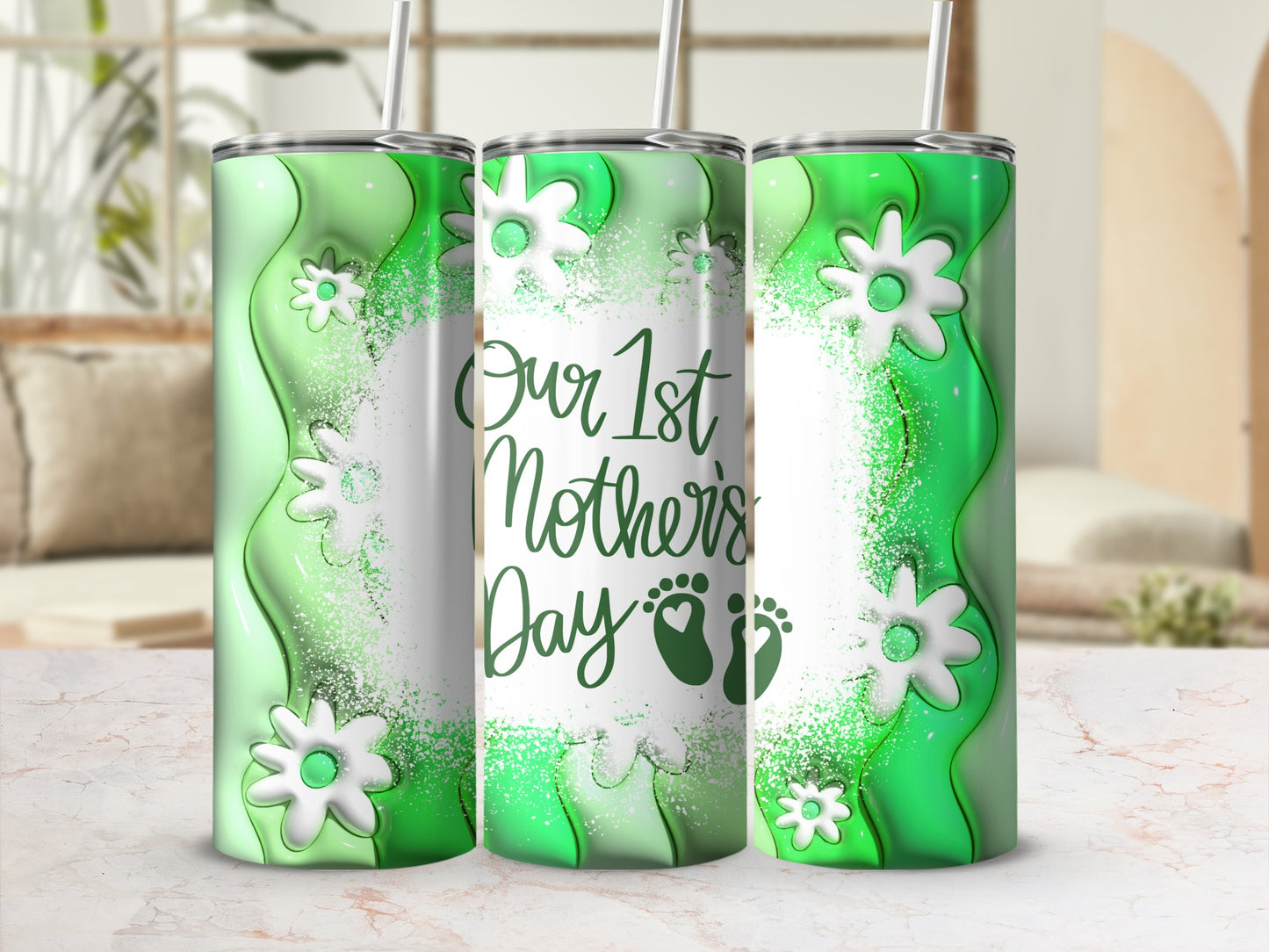 Our 1st Mother's Day with Green Flowers Tumbler