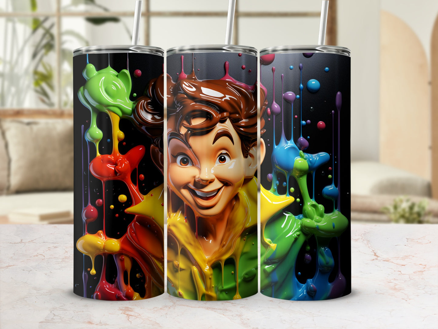 Vibrant Cartoon Character Design on Colorful Tumbler