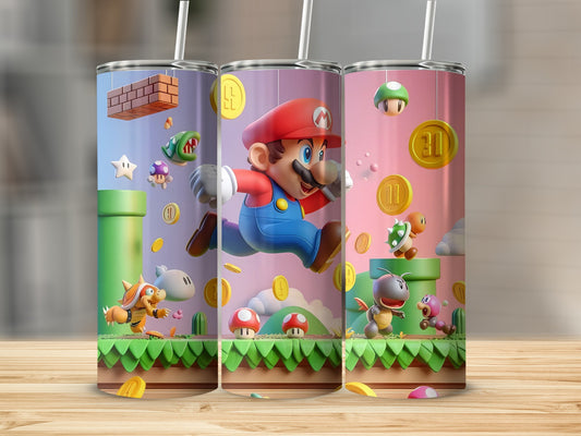 Vibrant Mario Themed Tumbler with Iconic Game Elements