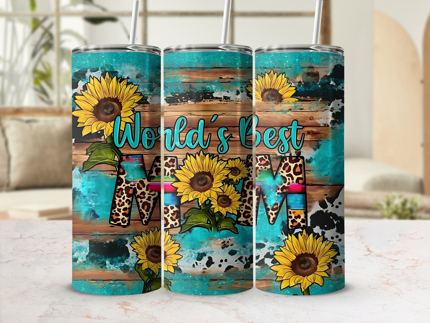 World's Best Mom Sunflower Leopard Print Tumbler