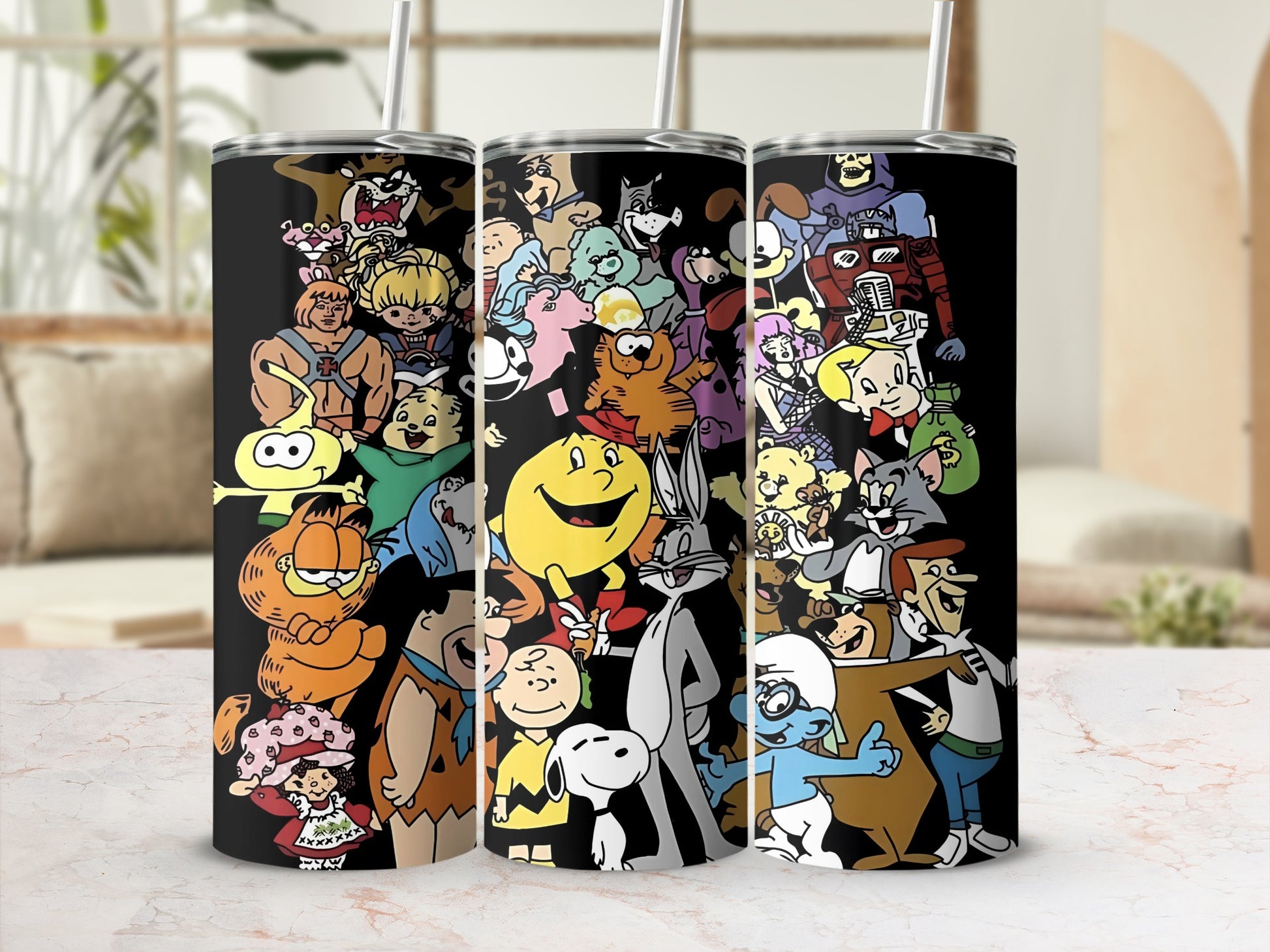 Classic Cartoon Characters Tumbler with Straw Flask
